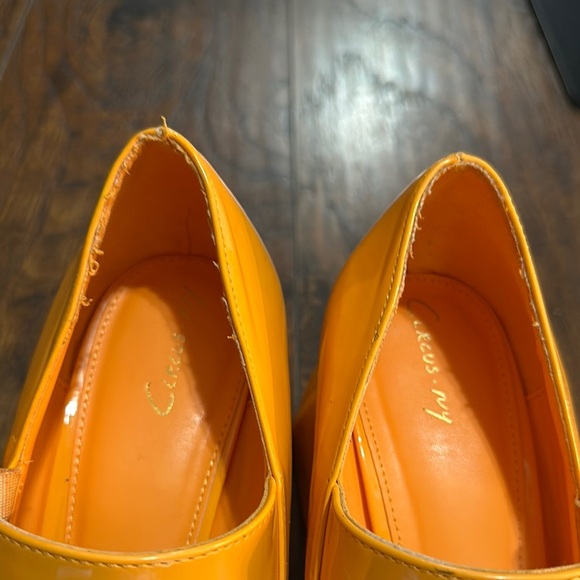 Mary Jane Khiara Shiny Bright Orange Platform Patent Leather Block Heels 10 - Picture 10 of 15